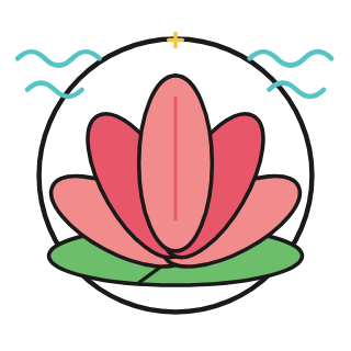 Illustration of a pink lotus flower on calm water, showing mindfulness and meditation for children from Positive Pants