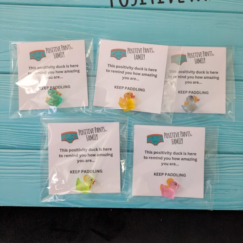 Pack of 5 Positive Pants positivity ducks on Keep Paddling cards