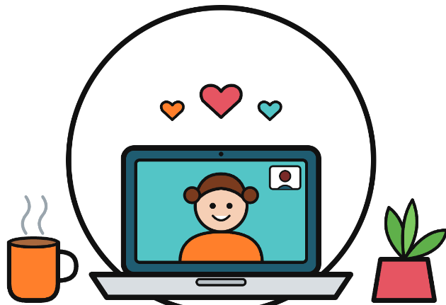 Illustration of a laptop showing a smiling child on a video call